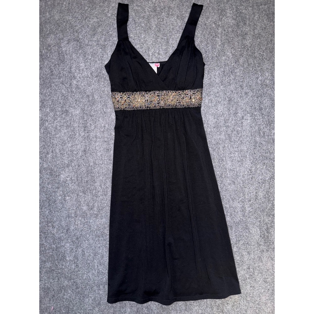 Body Central Black Maxi Dress M Empire Waist Beaded Boho Y2K Made USA 1561615B